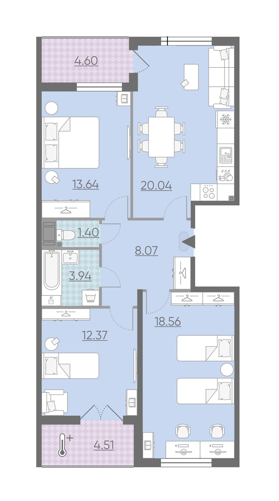 Трехкомнатная квартира в : площадь 82.58 м2 , этаж: 15 – купить в Санкт-Петербурге